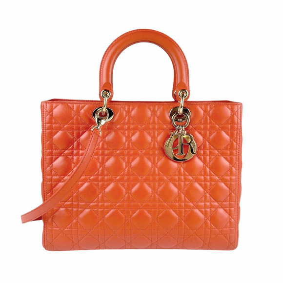 Dior Handbags - Christian Dior Lady 2way Shoulder Bag lambskin orange gold